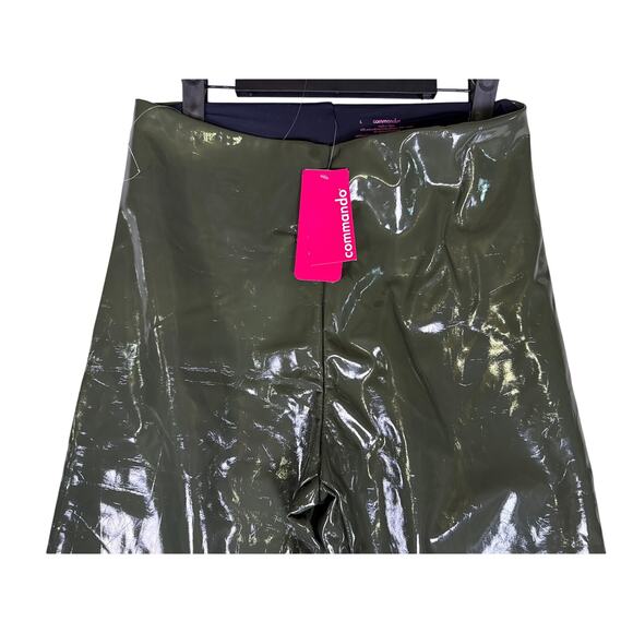 Commando Leggings Patent Faux Leather Womens Large Shiny Olive Green High Rise - Picture 5 of 8